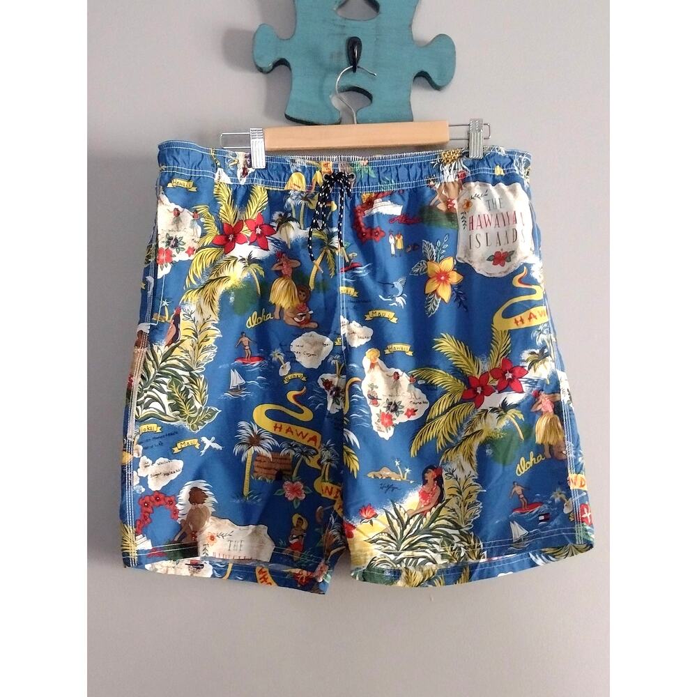 Tommy Hilfiger Men's Hawaiian Theme Swim Trunks Mesh Size XL beachy travelwear